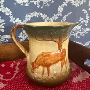 Antique Brown and Green Cow Pitcher